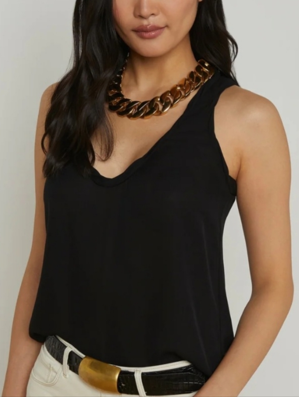 L'AGENCE 100% Silk Trixi Twisted Band Black Tank Top